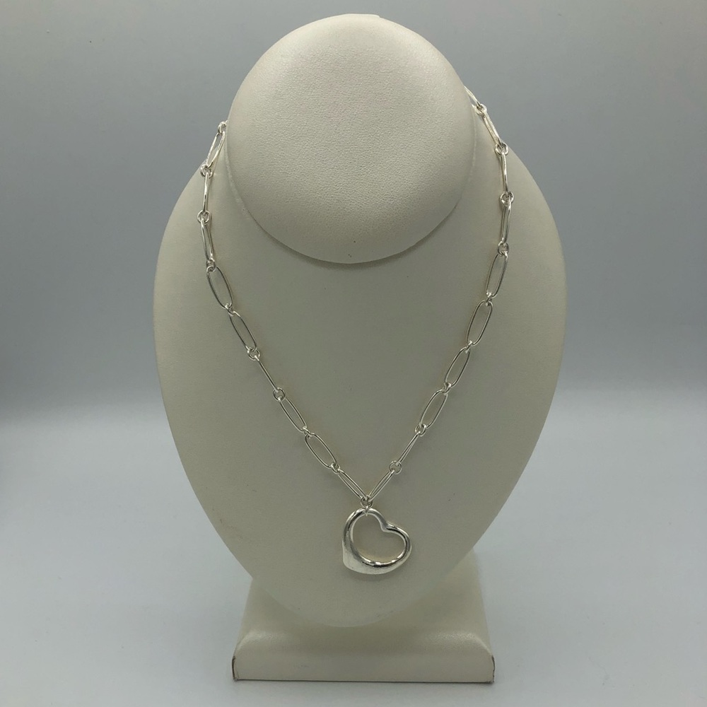 Sterling Silver Paper Clip Chain Heart Necklace - Picture 3 of 13